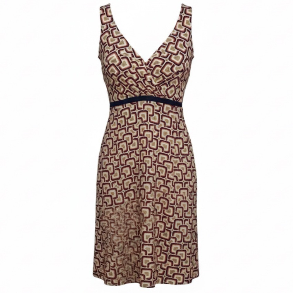SHOSHANNA Silk Dress Orange Tan Retro Geometric Print Empire Tied Waist Size 2